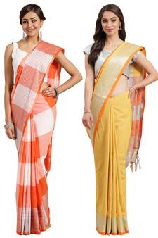 Multicolor woven blended cotton saree with blouse
