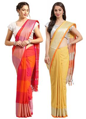 Multicolor woven blended cotton saree with blouse 1