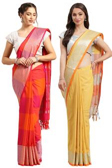 Multicolor woven blended cotton saree with blouse