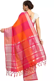 Multicolor woven blended cotton saree with blouse