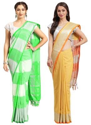 Multicolor woven blended cotton saree with blouse 1