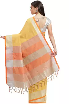 Multicolor woven blended cotton saree with blouse