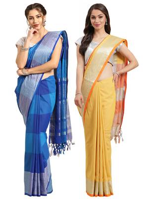 Multicolor woven blended cotton saree with blouse 1