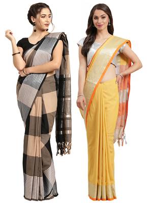 Multicolor woven blended cotton saree with blouse 1