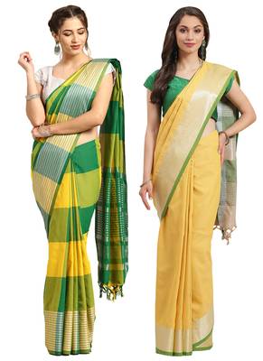 Multicolor woven blended cotton saree with blouse 1