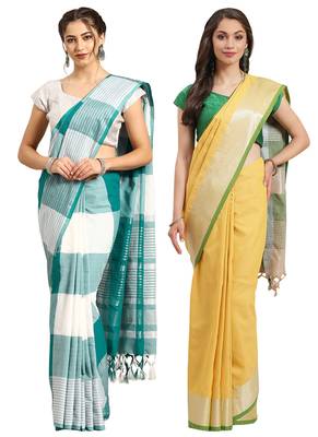 Multicolor woven blended cotton saree with blouse 1