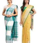 Multicolor woven blended cotton saree with blouse