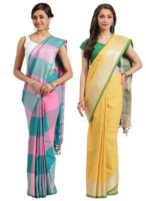Multicolor woven blended cotton saree with blouse 1