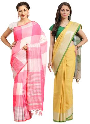Multicolor woven blended cotton saree with blouse 1