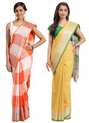 Multicolor woven blended cotton saree with blouse 1