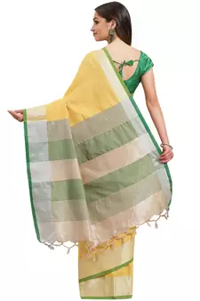 Multicolor woven blended cotton saree with blouse