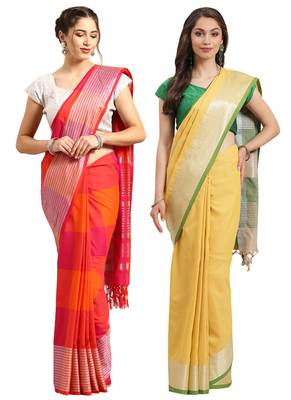 Multicolor woven blended cotton saree with blouse 1