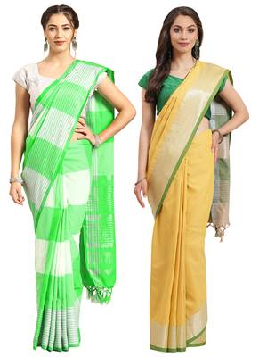 Multicolor woven blended cotton saree with blouse 1