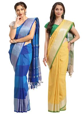 Multicolor woven blended cotton saree with blouse 1