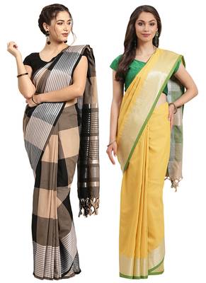 Multicolor woven blended cotton saree with blouse 1