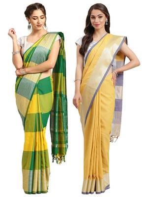 Multicolor woven blended cotton saree with blouse 1