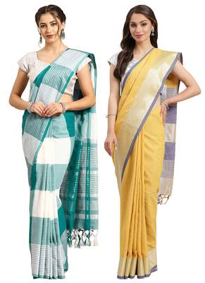 Multicolor woven blended cotton saree with blouse 1