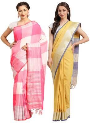 Multicolor woven blended cotton saree with blouse 1
