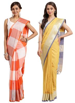 Multicolor woven blended cotton saree with blouse 1