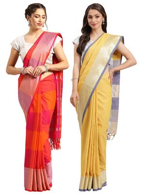 Multicolor woven blended cotton saree with blouse 1