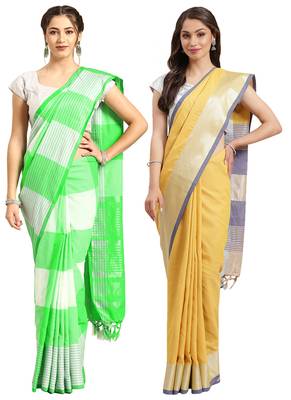 Multicolor woven blended cotton saree with blouse 1
