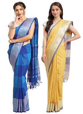 Multicolor woven blended cotton saree with blouse 1