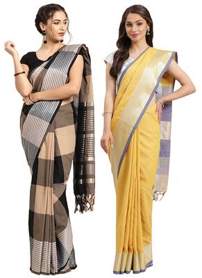 Multicolor woven blended cotton saree with blouse 1