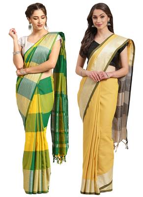 Multicolor woven blended cotton saree with blouse 1