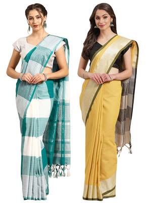 Multicolor woven blended cotton saree with blouse 1