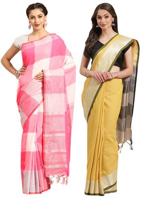 Multicolor woven blended cotton saree with blouse 1