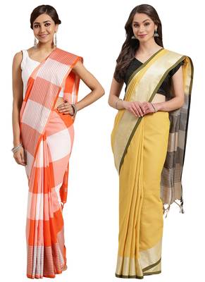 Multicolor woven blended cotton saree with blouse 1