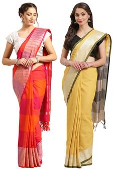 Multicolor woven blended cotton saree with blouse
