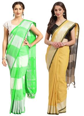 Multicolor woven blended cotton saree with blouse 1