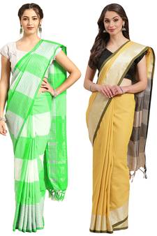 Multicolor woven blended cotton saree with blouse