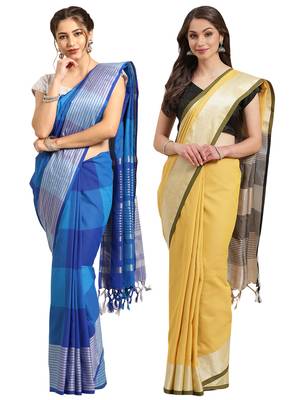 Multicolor woven blended cotton saree with blouse 1