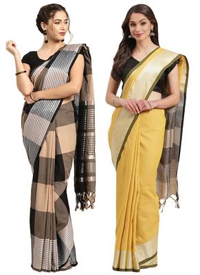 Multicolor woven blended cotton saree with blouse 1