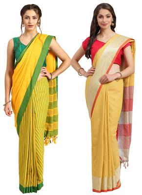 Multicolor woven blended cotton saree with blouse 1