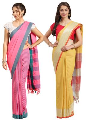 Multicolor woven blended cotton saree with blouse 1