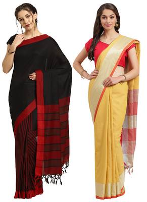 Multicolor woven blended cotton saree with blouse 1