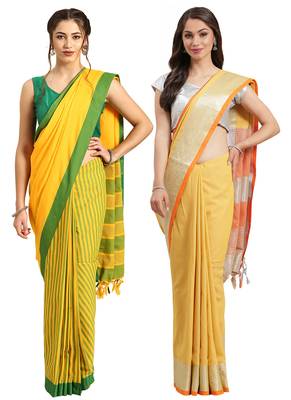 Multicolor woven blended cotton saree with blouse 1