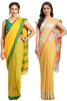 Multicolor woven blended cotton saree with blouse