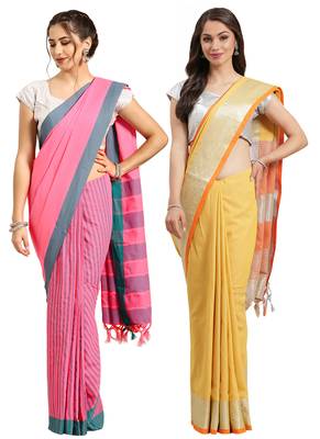 Multicolor woven blended cotton saree with blouse 1