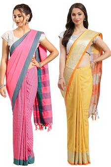 Multicolor woven blended cotton saree with blouse