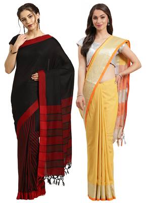Multicolor woven blended cotton saree with blouse 1