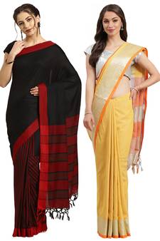Multicolor woven blended cotton saree with blouse