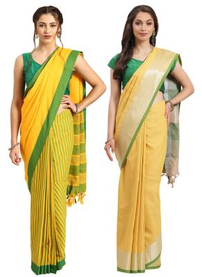 Multicolor woven blended cotton saree with blouse 1