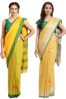 Multicolor woven blended cotton saree with blouse