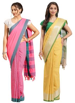 Multicolor woven blended cotton saree with blouse 1