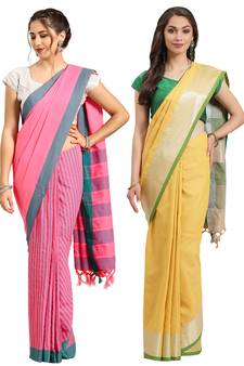 Multicolor woven blended cotton saree with blouse