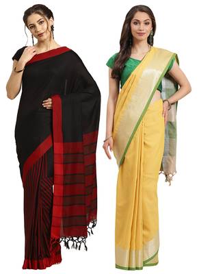 Multicolor woven blended cotton saree with blouse 1